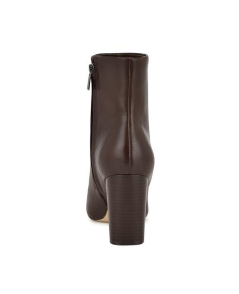 Nine West Women's Plum Block Heel Pointy Toe Dress Booties - Dark Brown Leather