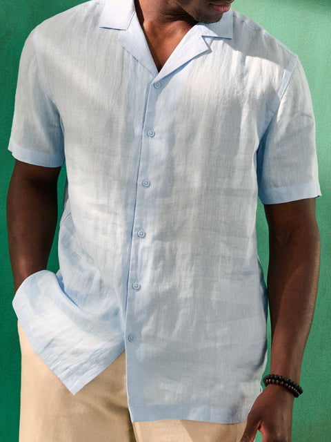 Sinsay Men's Light Blue Linen Short Sleeves Shirt | Sinsay In Lebanon