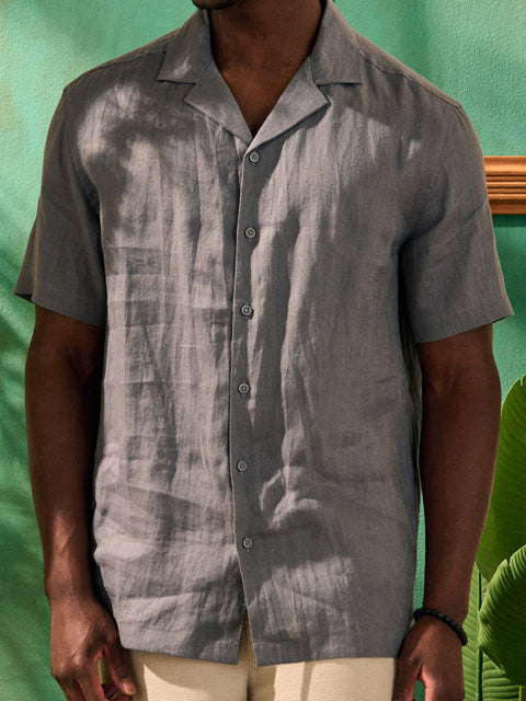 Sinsay Men's Dark Grey Linen Short Sleeves Shirt | Sinsay In Lebanon