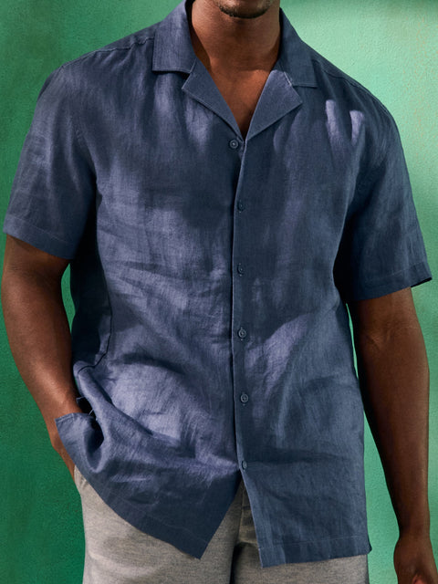 Sinsay Men's Dark Blue Linen Short Sleeves Shirt | Sinsay In Lebanon