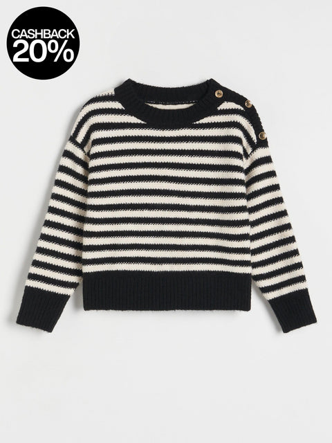 Reserved Girl's White & Black Structured Striped Sweater | Reserved In Lebanon