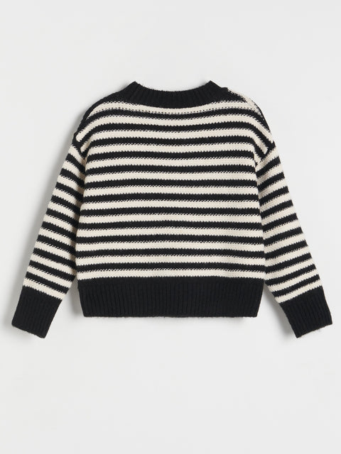 Reserved Girl's White & Black Structured Striped Sweater | Reserved In Lebanon
