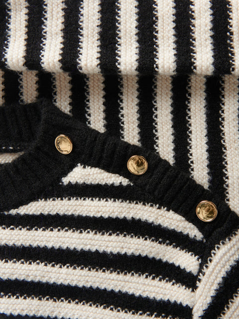 Reserved Girl's White & Black Structured Striped Sweater | Reserved In Lebanon