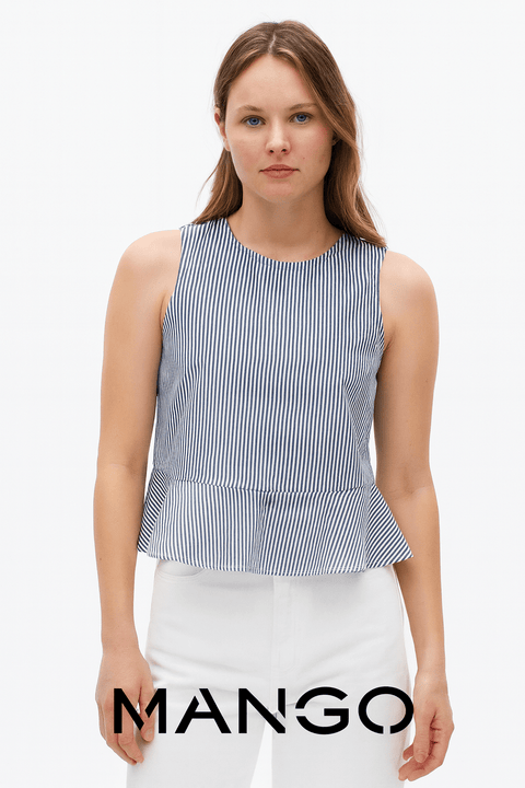 Mango Women's Blue Striped Sleeveless Top| Mango in Lebanon