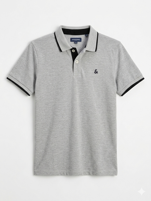 Jack & Jones Men's Light Grey Polo Neck T-Shirt | Jack & Jones In Lebanon