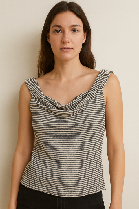 Mango Women's White/Navy Striped Sleeveless Blouse| Mango in Lebanon