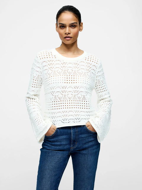 French Connection Women's White Long Sleeve Crochet Bobble Knit Blouse | French Connection In Lebanon