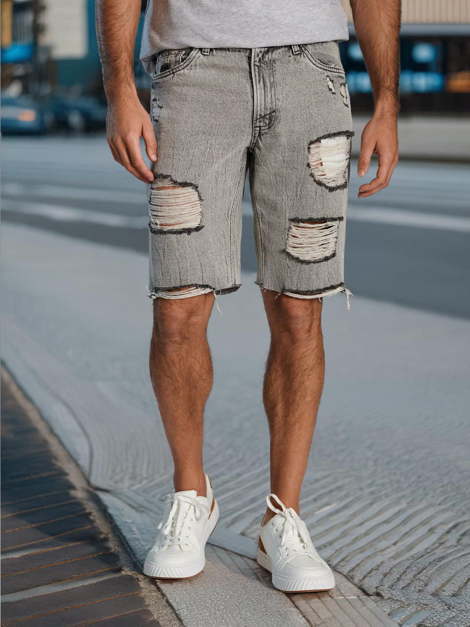 Sinsay Men's Grey Distressed Denim Short | Sinsay In Lebanon