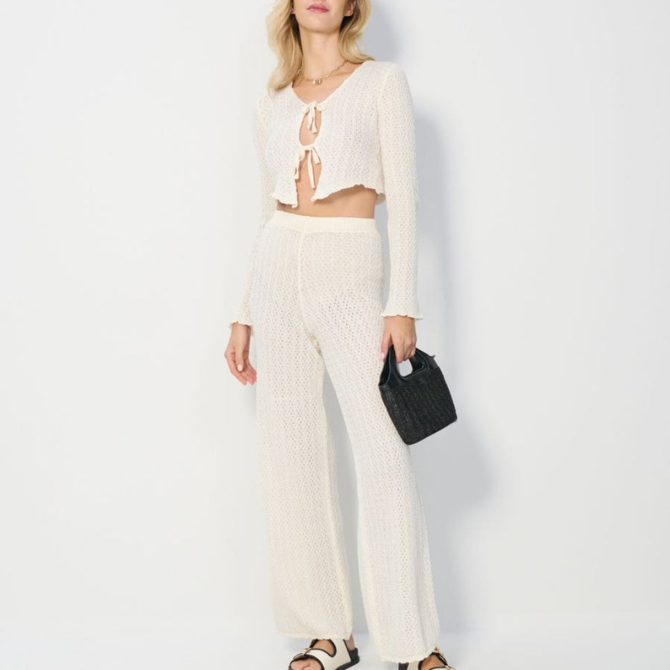 Sinsay Women's Light Beige Knitted Crochet Pant