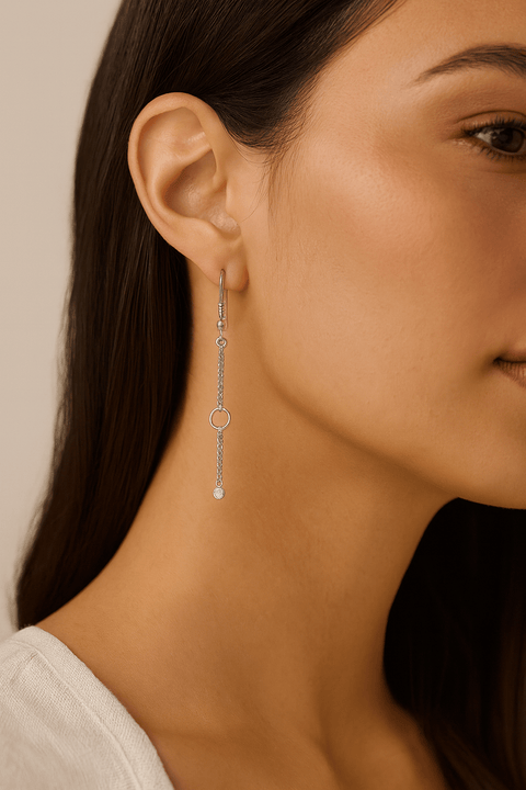 Nadri Women's Silver Long Hoop & Chain Earrings | Nadri In Lebanon