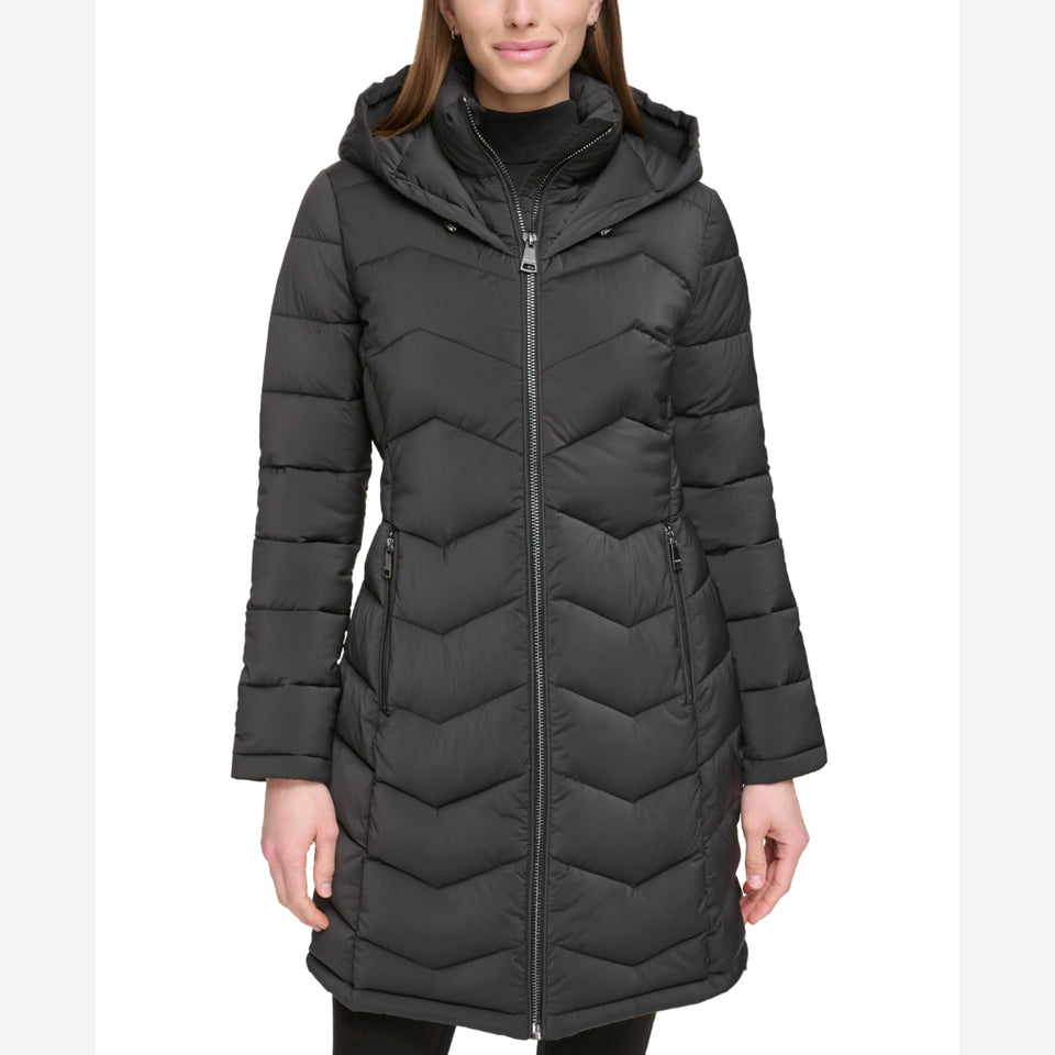 Calvin Klein Women's BlackHooded Packable Puffer Jacket