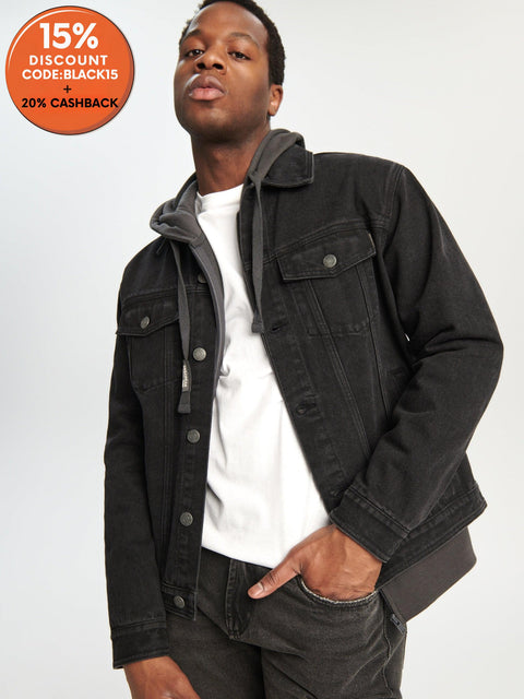 Sinsay Men's Black Denim Jacket With Classic Collar | Sinsay In Lebanon