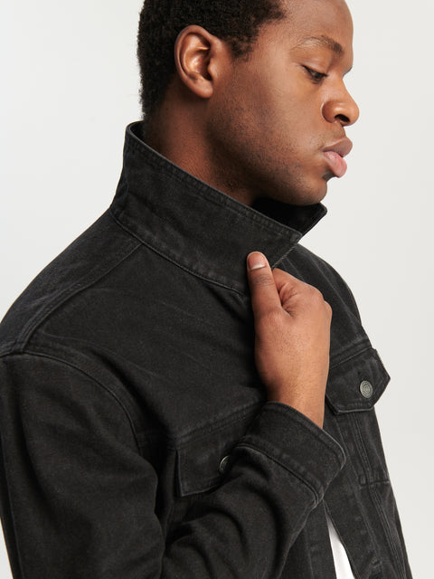 Sinsay Men's Black Denim Jacket With Classic Collar | Sinsay In Lebanon