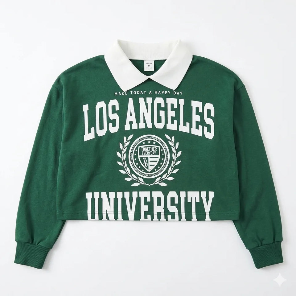 Zara Girl's Green & White Collar Graphic Cropped Sweatshirt | Zara in Lebanon