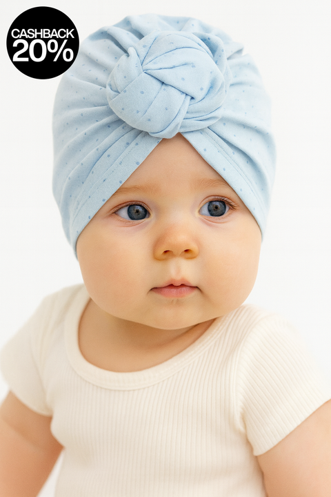 Reserved Baby Girl's Baby Blue Dotted Turban Hat | Reserved In Lebanon