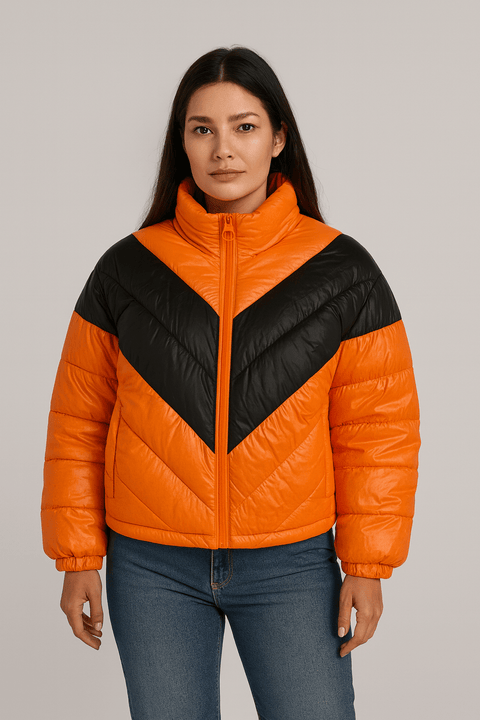 Sinsay Women's Orange & Black Quilted Puffer Jacket | Sinsay In Lebanon
