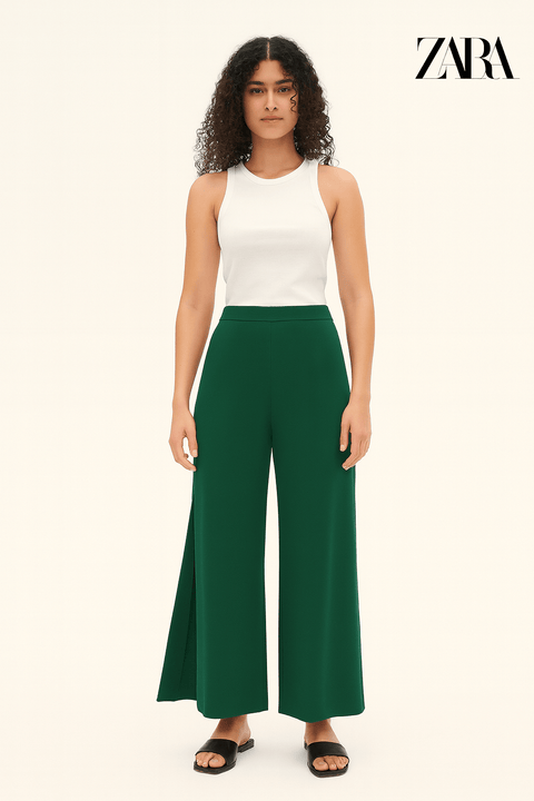 Zara Women's Green Below-Knee Wide Leg Pants | Zara in Lebanon