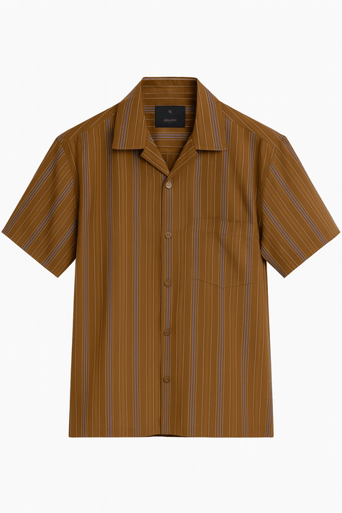 Jack & Jones Men's Brown Striped Short Sleeves Shirt | Jack & Jones In Lebanon
