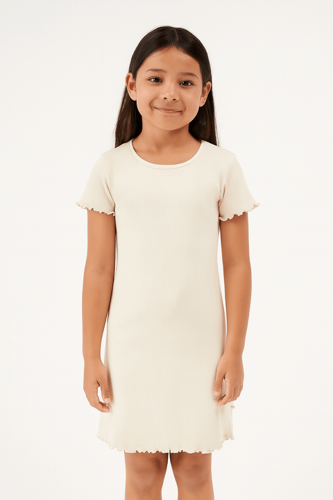 POMPdeLUX Girl's Beige Short Sleeve Dress | POMPdeLUX in Lebanon