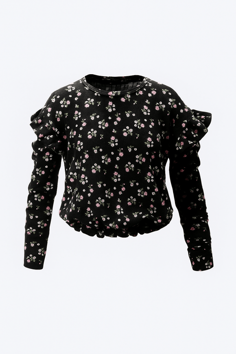Colette Lilly Girl's Black Floral Printed Long Sleeve Blouse |Colette Lilly In Lebanon