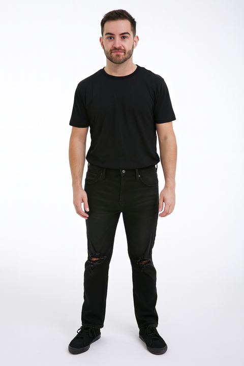 Forever 21 Men's Black High Rise Ripped Slim Fit Jeans | Forever 21 In Lebanon