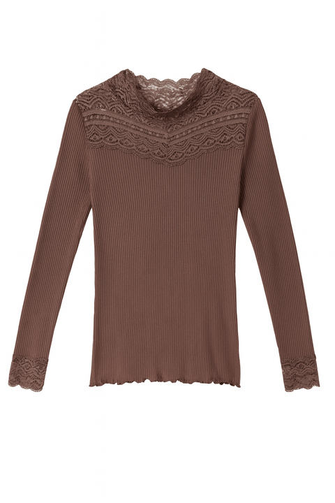 POMPdeLUX Girl's Dark Purple  Lace Mock Neck Blouse |POMPdeLUX in Lebanon