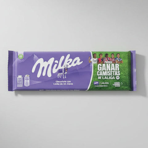 Milka chocolate bar on a gray background
