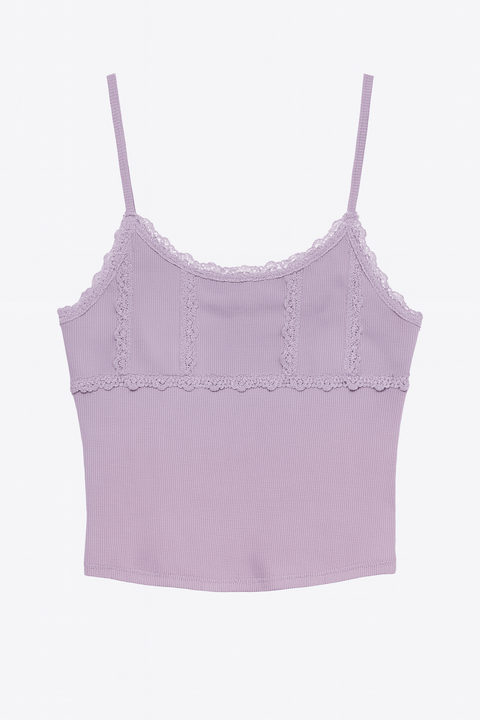 Hippie Rose Women's Purple Lace-Trim Ribbed Camisole Sleeveless Blouse | Hippie Rose In Lebanon