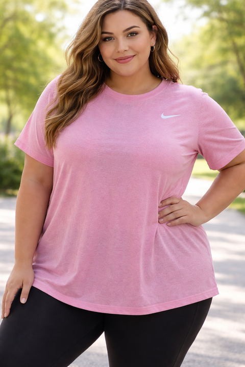Nike Women's Pink Plus Size Active Dri-FIT Women's Short-Sleeve Logo T-Shirt | Nike In Lebanon