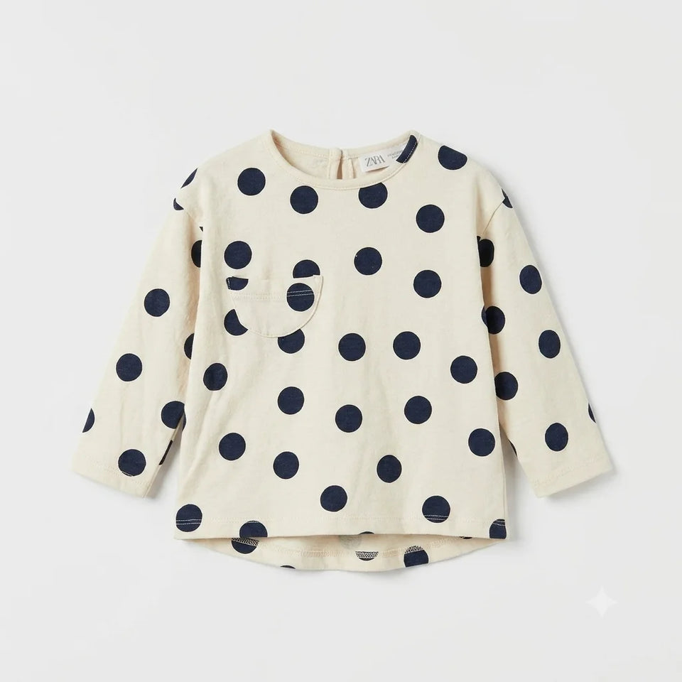 Zara Baby Girl's Off White & Black Polka Dots Pocket Blouse | Zara in Lebanon