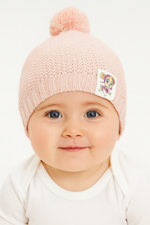 Reserved Baby Girl's Pastel Pink Paw Patrol Pompom Hat | Reserved In Lebanon
