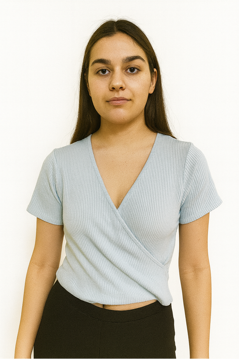 Forever 21 Women's Light Blue V-Neck Short Sleeve Blouse | Forever 21 In Lebanon
