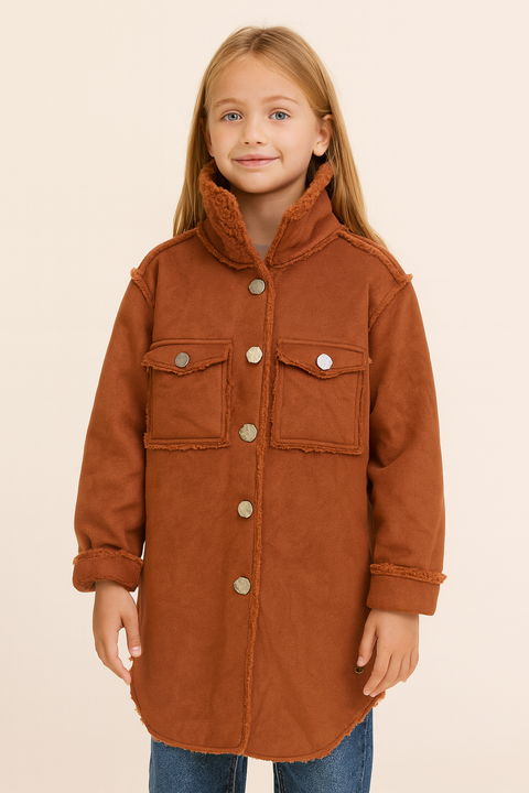 POMPdeLUX Girl's Brick Bettina Reversible Sherling Coat   |POMPdeLUX in Lebanon