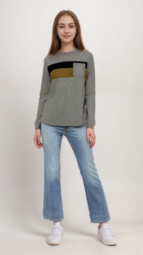 POMPdeLUX Girl's Grey Long Sleeve Blouse| POMPdeLUX in Lebanon