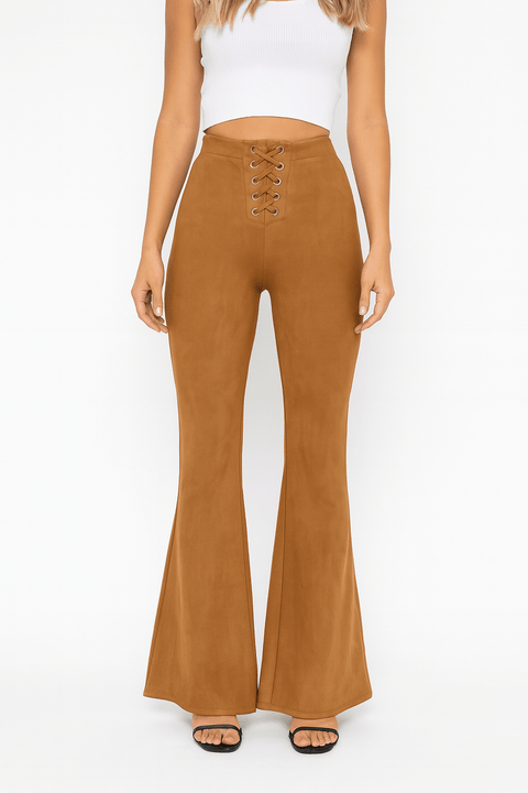 Forever 21 Women's Camel High Waist Lace Up Front Design Pant | Forever 21 In Lebanon