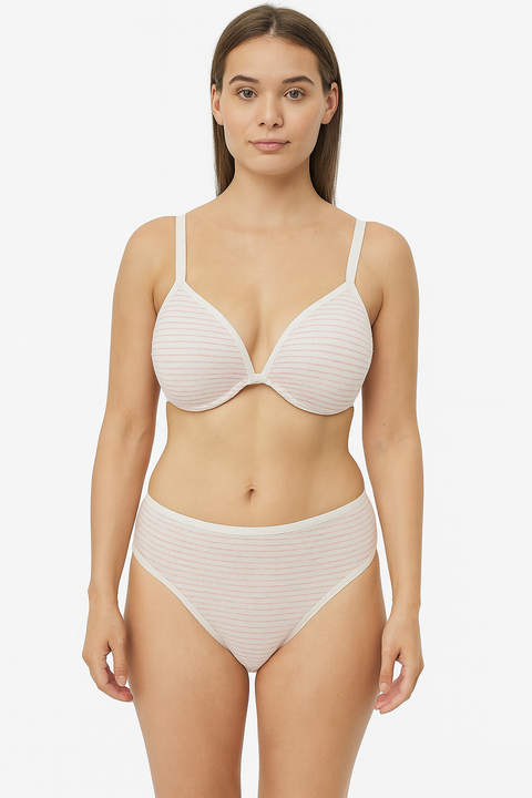 Demar Women's Pink & White Stripe Cotton 2 Piece Lingerie Set | Demar In Lebanon