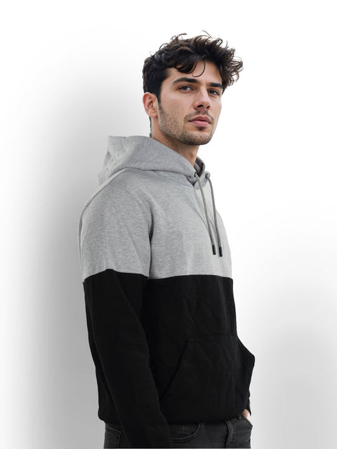 Celio Men's Black & Gray Colourblock Regular Fit Cotton Hoodie|Celio In Lebanon