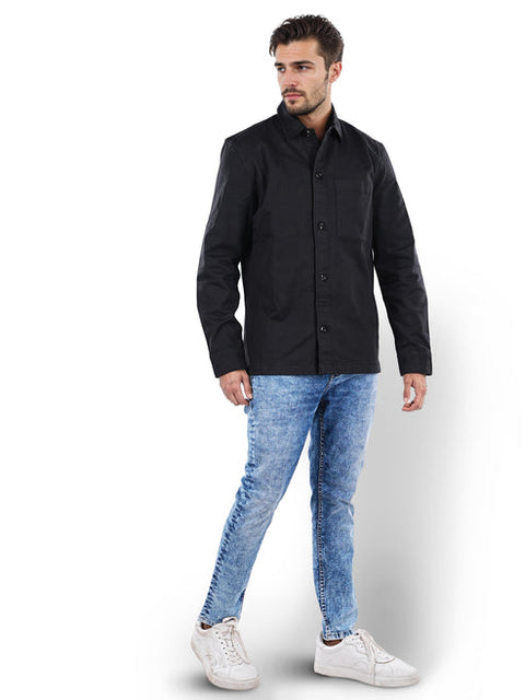 Celio Men's Black Solid Oversized Cotton Long-Sleeve Over Shirt | Celio In Lebanon