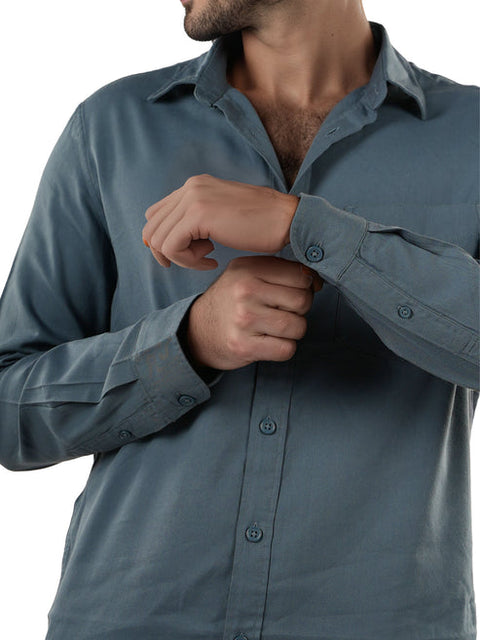 Celio Men's Washed Navy Solid Regular Fit Cotton Long Sleeve Formal Shirt | Celio In Lebanon