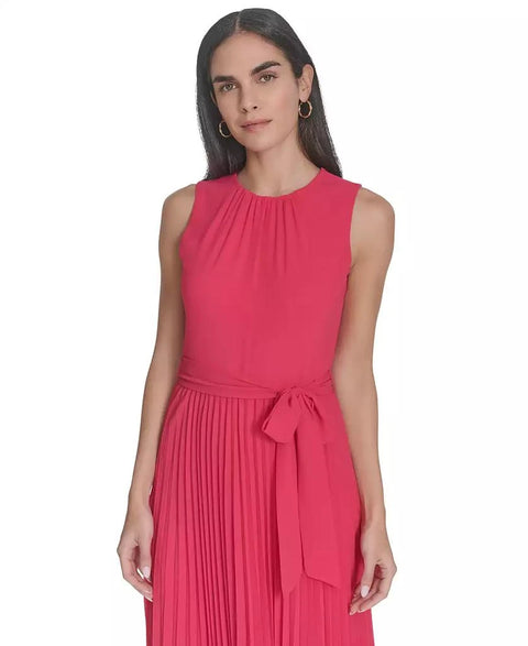 Jessica Howard Women's Fuchsia Petite Chiffon Tie-Waist Pleated Midi Dress|Jessica Howard In Lebanon