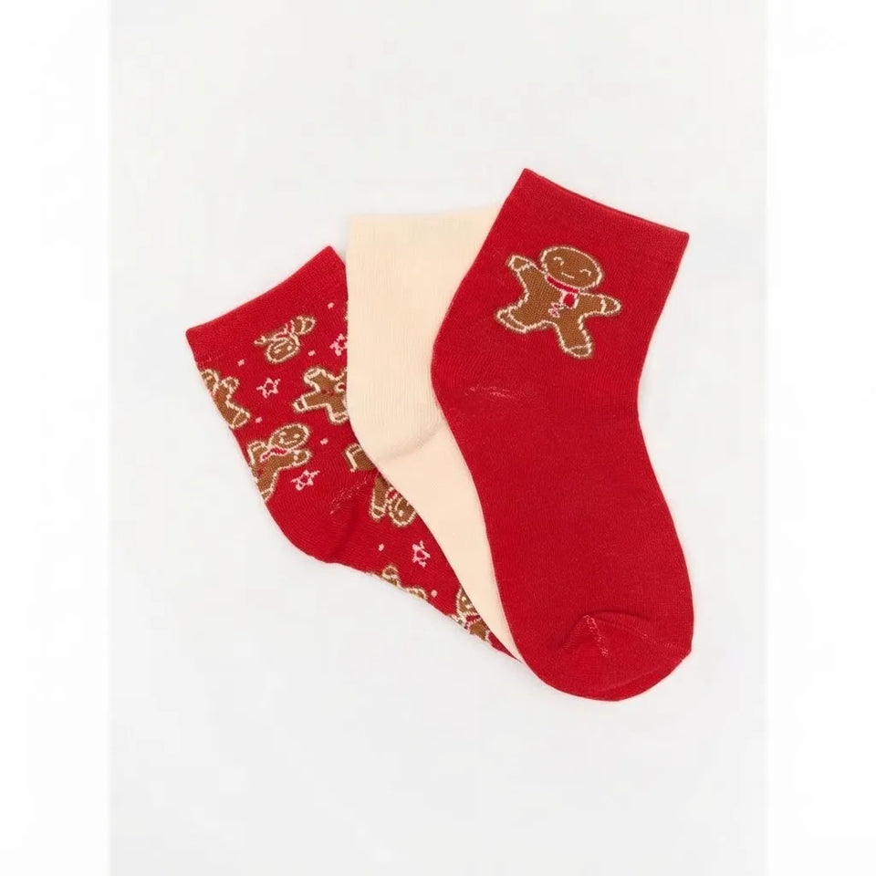 Sinsay Girl's Red and Cream Charming Holiday 3-Pairs of Socks