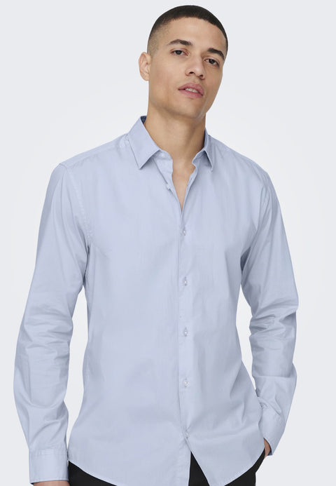 Only & Sons Men's Blue Slim Easy Iron Poplin Shirt | Only & Sons In Lebanon