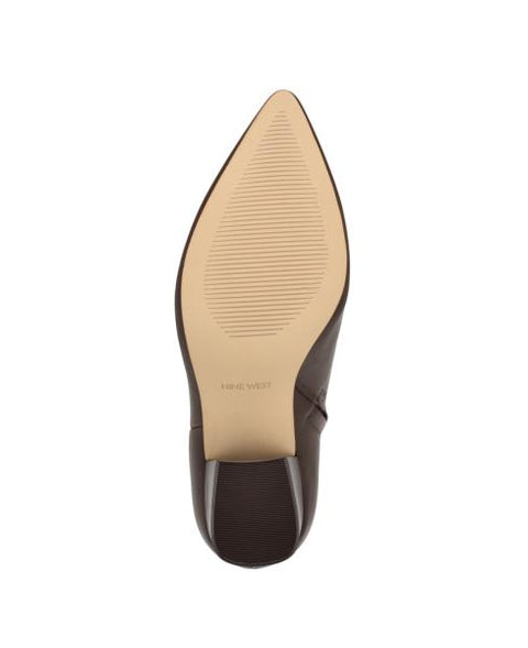Nine West Women's Plum Block Heel Pointy Toe Dress Booties - Dark Brown Leather