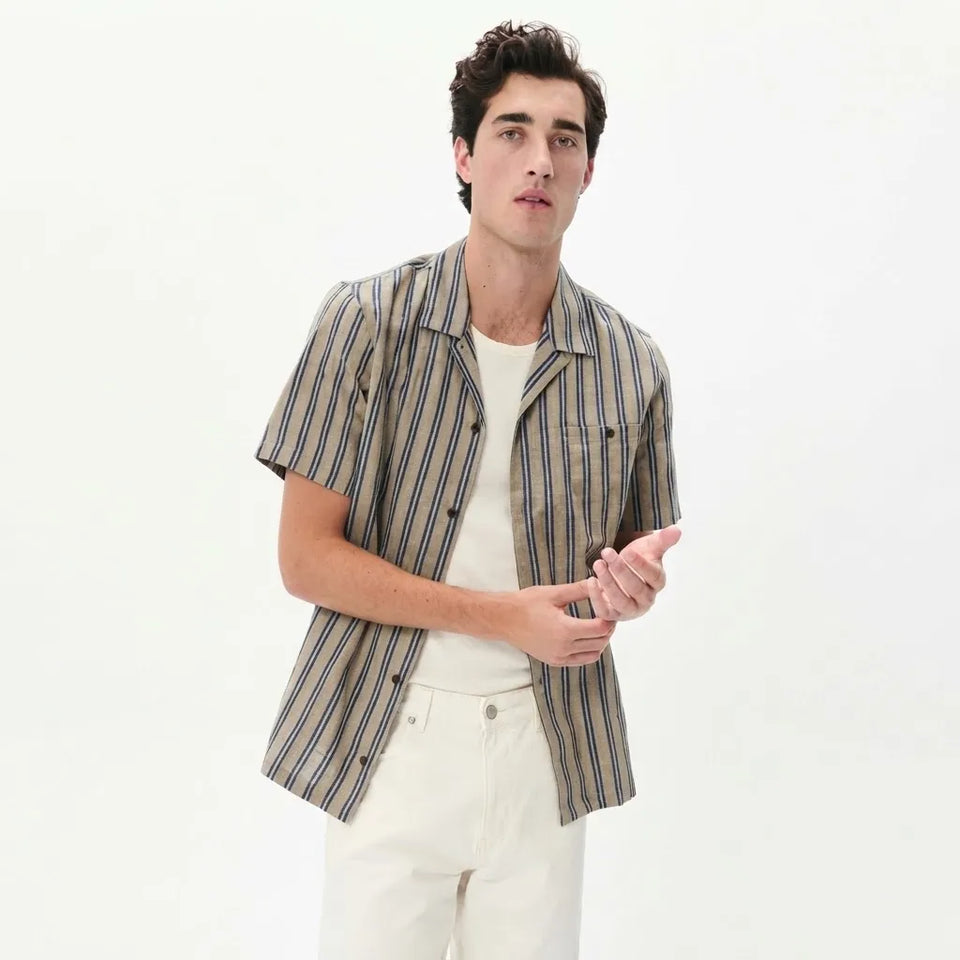 Matinique Men Khaki & Navy Striped Button-Down Short-Sleeve Shirt