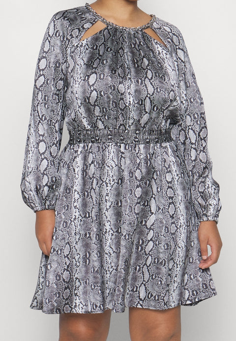 Michael Kors Women's Black & Gray Animal Printed Chain-Neck Dress |Michael Kors In Lebanon