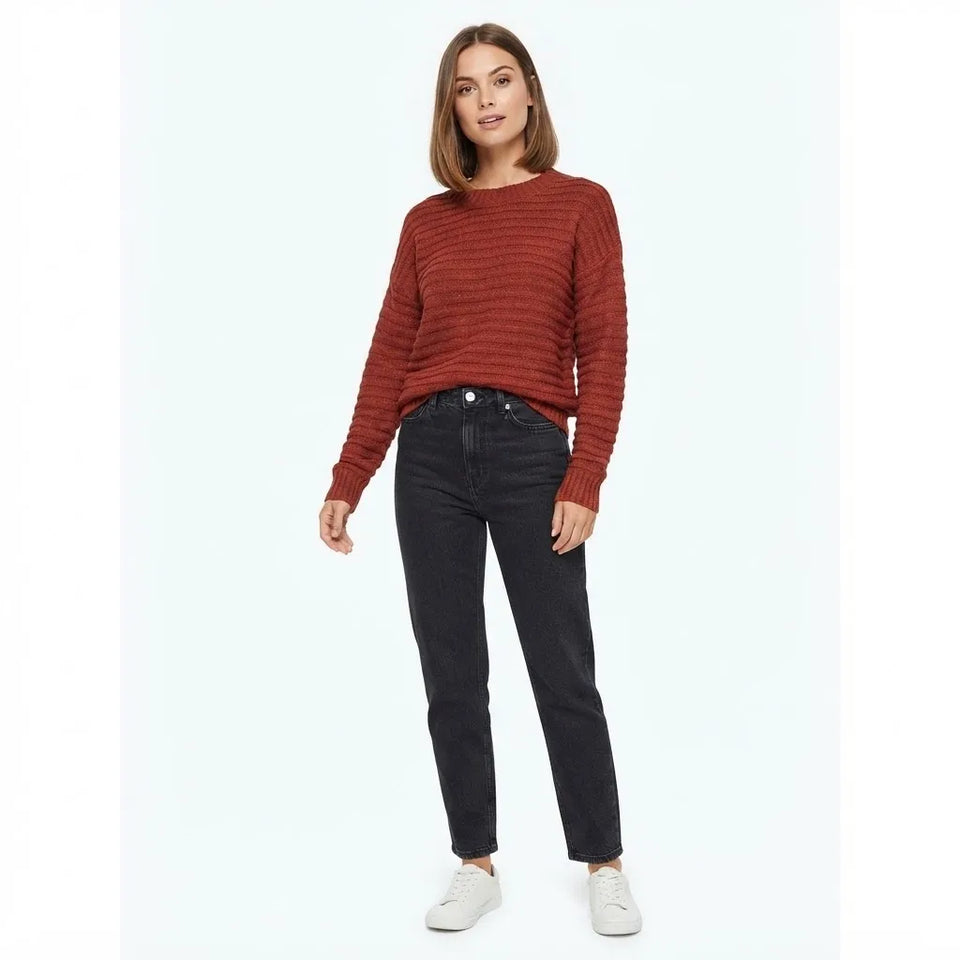 Style & Co Women's Dark Red Ribbed Crewneck Long-Sleeve Sweater