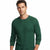 A man wearing a dark green long-sleeve crewneck sweater, photographed against a plain white background.