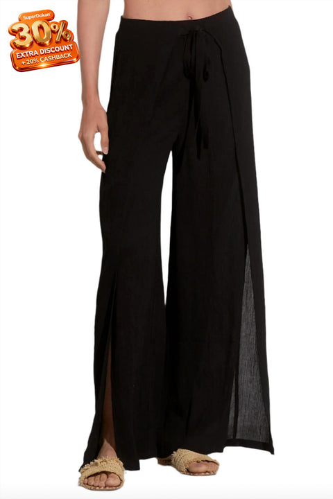 Elan Women's Black Wide Leg Wrap Front Pant | Elan In Lebanon