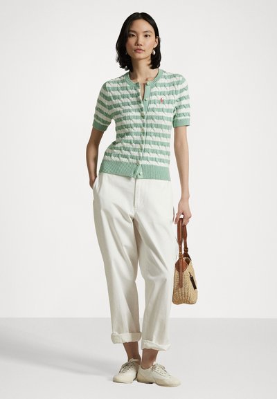 Polo Ralph Lauren Women's White & Mint Green Striped Short Sleeve Cardigan | Polo Ralph Lauren In Lebanon
