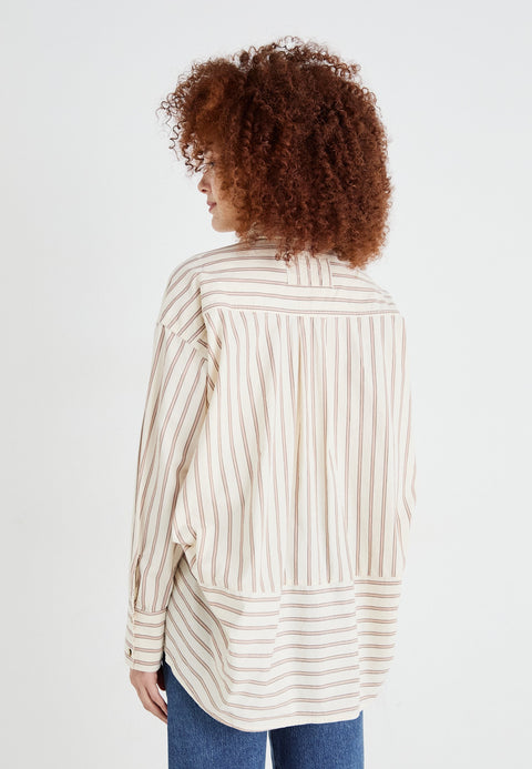 Free People Women's Beige Striped Varsity Vibes Button-Down Shirt | Free People In Lebanon